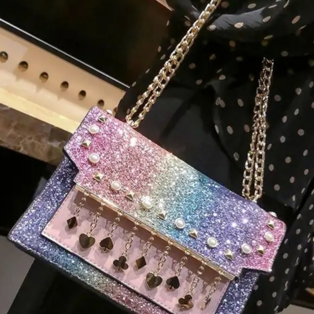 Multicolor Glitter Chain Shoulder Bag - Picture 3 of 5